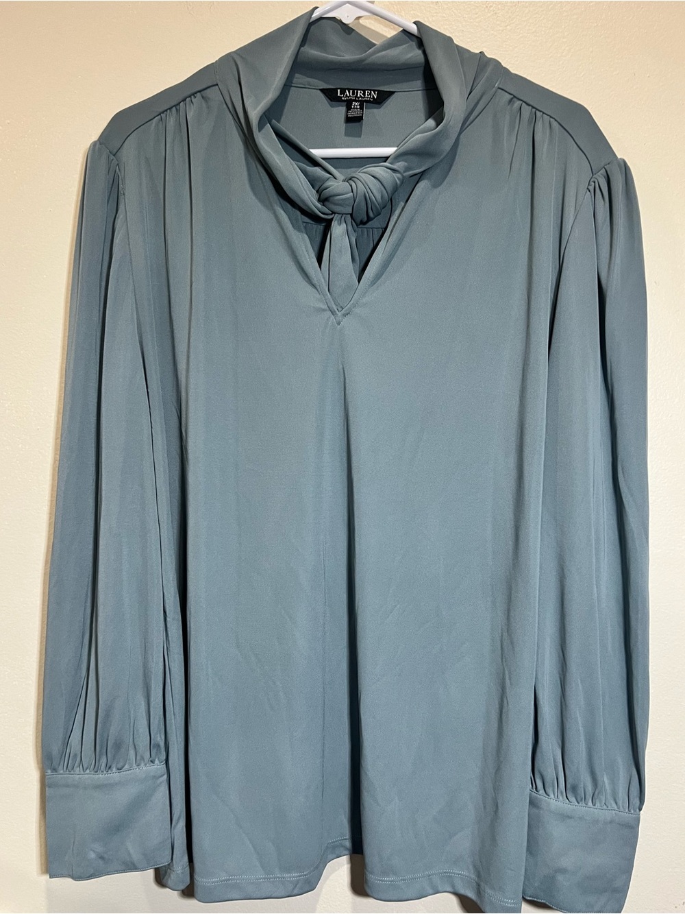 Lauren Ralph Lauren Powder Blue Tie-Neck Blouse Size 2X